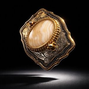 🌟 Vintage Western Belt Buckle with Cream Agate Glow 🌟